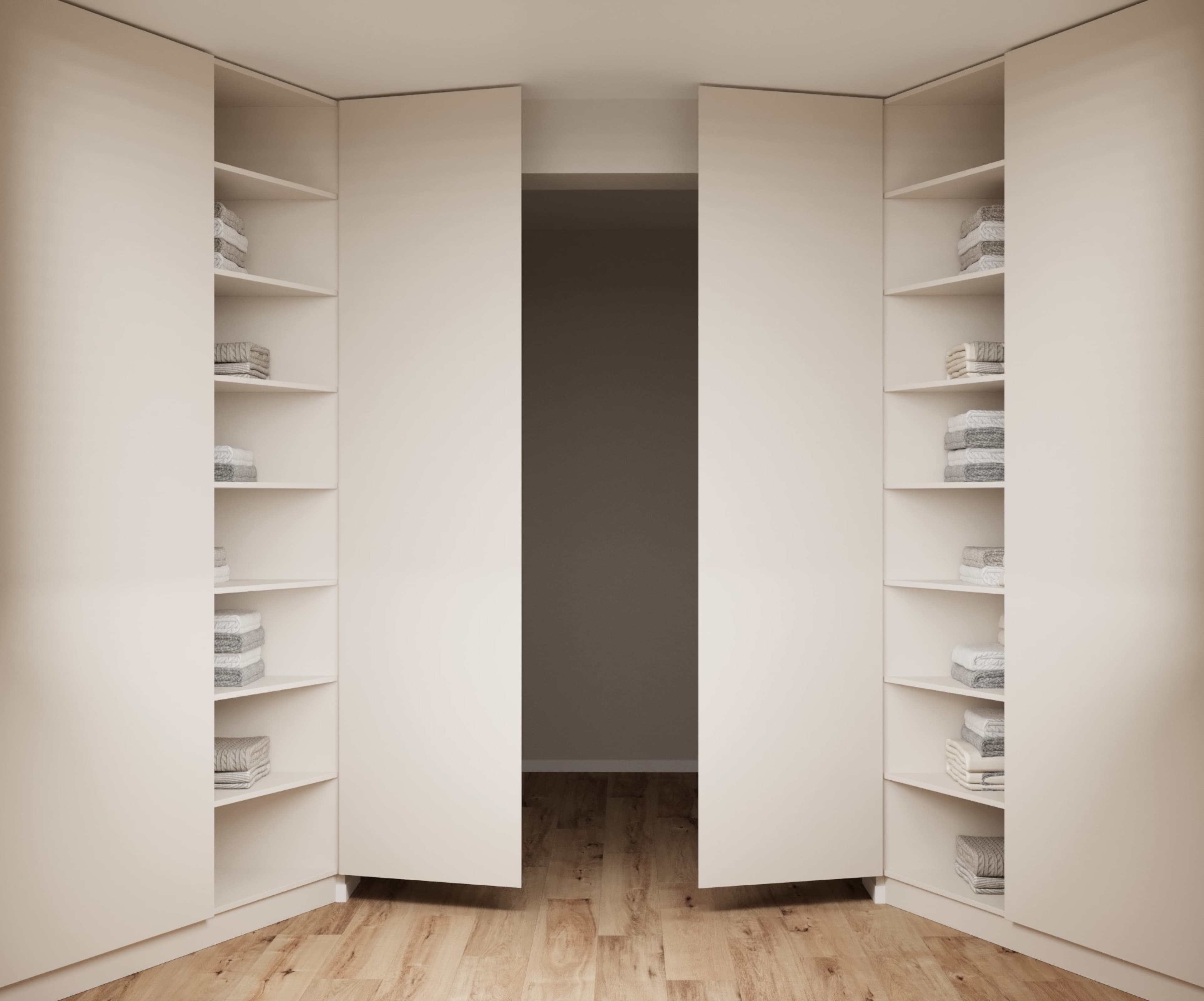 Colțul walk-in cu polițe reglabile
